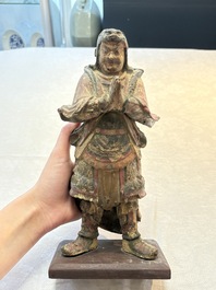 A Chinese polychrome lacquered wooden sculpture of Weituo, 17/18th C.