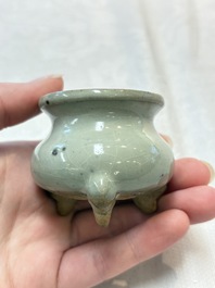A small Chinese green-glazed 'jun' tripod censer, Hebi, Song/Yuan