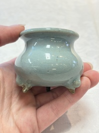A small Chinese blue-glazed 'jun' tripod censer, Jin/Yuan