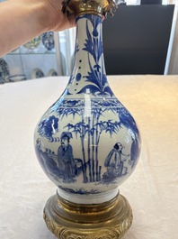 Two Chinese blue and white 'Wen Wang Fang Xian 文王訪賢' and 'Zhu Lin Qi Xian 竹林七賢' vases mounted as lamps, Transitional period