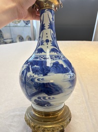 Two Chinese blue and white 'Wen Wang Fang Xian 文王訪賢' and 'Zhu Lin Qi Xian 竹林七賢' vases mounted as lamps, Transitional period