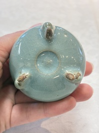 A small Chinese blue-glazed 'jun' tripod censer, Jin/Yuan