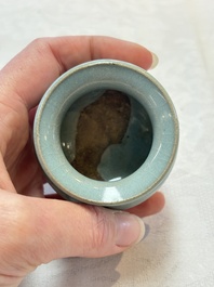 A small Chinese blue-glazed 'jun' tripod censer, Jin/Yuan