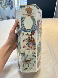 A Chinese famille rose hexagonal hat stand with narrative design, Tongzhi mark and of the period