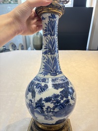 Two Chinese blue and white 'Wen Wang Fang Xian 文王訪賢' and 'Zhu Lin Qi Xian 竹林七賢' vases mounted as lamps, Transitional period