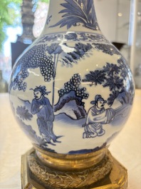 Two Chinese blue and white 'Wen Wang Fang Xian 文王訪賢' and 'Zhu Lin Qi Xian 竹林七賢' vases mounted as lamps, Transitional period