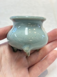 A small Chinese blue-glazed 'jun' tripod censer, Jin/Yuan
