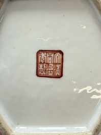 A Chinese famille rose hexagonal hat stand with narrative design, Tongzhi mark and of the period