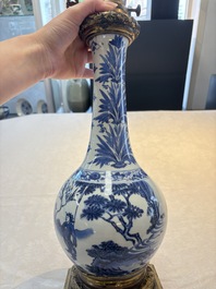 Two Chinese blue and white 'Wen Wang Fang Xian 文王訪賢' and 'Zhu Lin Qi Xian 竹林七賢' vases mounted as lamps, Transitional period
