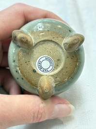 A small Chinese green-glazed 'jun' tripod censer, Hebi, Song/Yuan