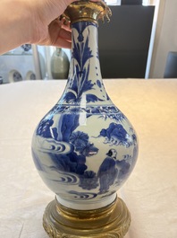 Two Chinese blue and white 'Wen Wang Fang Xian 文王訪賢' and 'Zhu Lin Qi Xian 竹林七賢' vases mounted as lamps, Transitional period