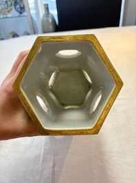 A Chinese famille rose hexagonal hat stand with narrative design, Tongzhi mark and of the period
