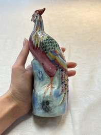 A pair of Chinese famille rose models of pheasants, 18/19th C.