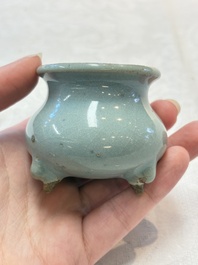 A small Chinese blue-glazed 'jun' tripod censer, Jin/Yuan