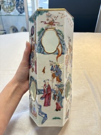 A Chinese famille rose hexagonal hat stand with narrative design, Tongzhi mark and of the period
