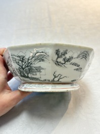 Four Chinese famille rose tazzas, one with a wooden stand, Xianfeng and Tongzhi marks, 19th C.