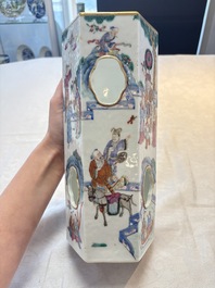 A Chinese famille rose hexagonal hat stand with narrative design, Tongzhi mark and of the period