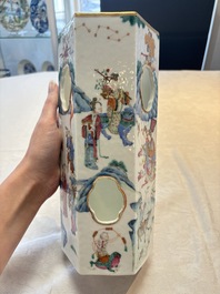 A Chinese famille rose hexagonal hat stand with narrative design, Tongzhi mark and of the period
