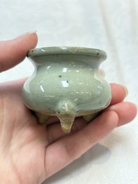 A small Chinese green-glazed 'jun' tripod censer, Hebi, Song/Yuan