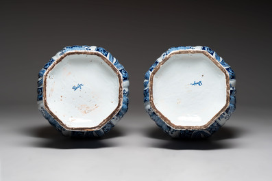 A pair of monumental blue and white Delftware vases, Desvres, ca. 1900