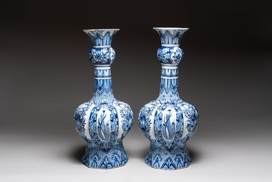 A pair of monumental blue and white Delftware vases, Desvres, ca. 1900