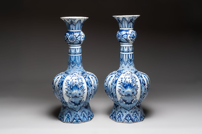 A pair of monumental blue and white Delftware vases, Desvres, ca. 1900