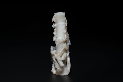 An extremely fine Chinese jade 'Three Friends of Winter' brush holder, Qianlong mark and of the period