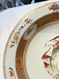 A large Chinese famille rose armorial basin with the arms of Lambert for the English market, Kangxi/Yongzheng, ca. 1722