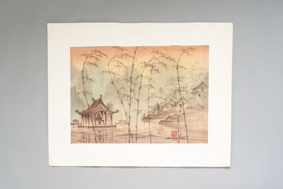 Bui Huy Hieu (1937-2006): 'Chua Thay' and 'Qua Rung Phong Lan', ink and colour on silk, 20th C.