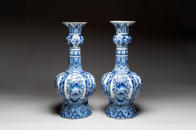 A pair of monumental blue and white Delftware vases, Desvres, ca. 1900