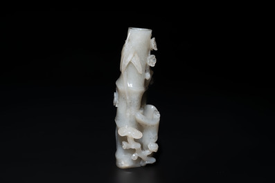 An extremely fine Chinese jade 'Three Friends of Winter' brush holder, Qianlong mark and of the period