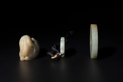 Three Chinese celadon jade carvings, 19/20th C.
