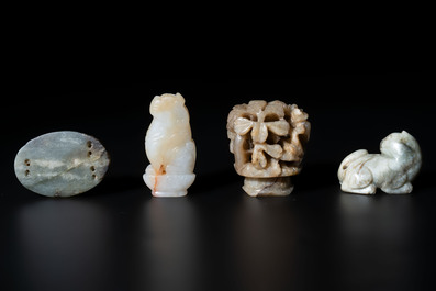 Four Chinese jade carvings, 19th C.