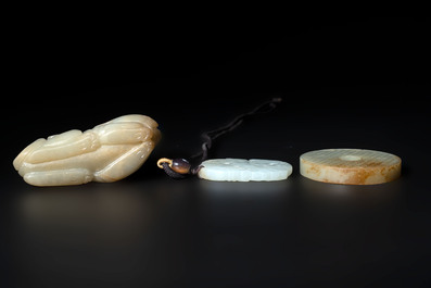Three Chinese celadon jade carvings, 19/20th C.