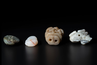 Four Chinese jade carvings, 19th C.