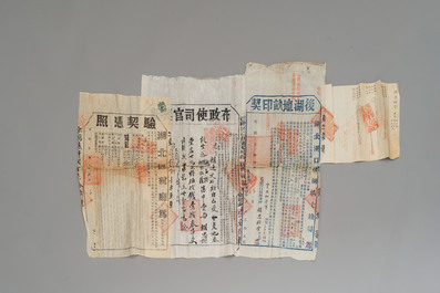 A large collection of 14 Chinese title deeds, 11 share applications, and a land law manual, 19/20th C.