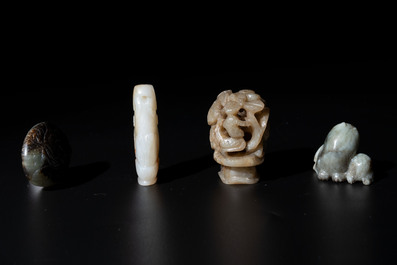 Four Chinese jade carvings, 19th C.
