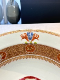 A large Chinese famille rose armorial basin with the arms of Lambert for the English market, Kangxi/Yongzheng, ca. 1722