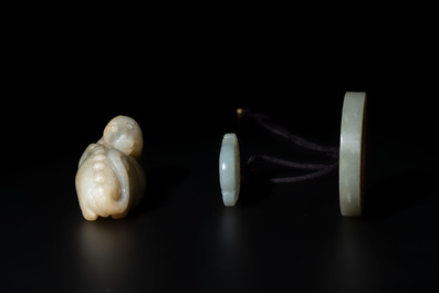 Three Chinese celadon jade carvings, 19/20th C.