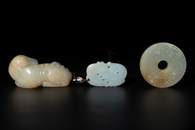Three Chinese celadon jade carvings, 19/20th C.