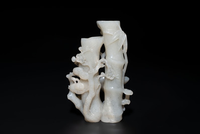An extremely fine Chinese jade 'Three Friends of Winter' brush holder, Qianlong mark and of the period