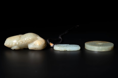 Three Chinese celadon jade carvings, 19/20th C.