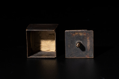 A rare and small Chinese white jade 'tortoise' seal with an original seal-form bronze box, Changsha Taishou 長沙太守 and Feng Gao 封告 mark, Song or ealier