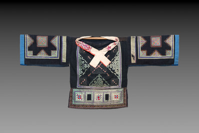Three Chinese 'Miao' jackets and a pocket, 20th C.
