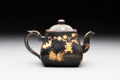 A Chinese gilt and black-lacquered Yixing teapot and cover, Qianlong mark and of the period
