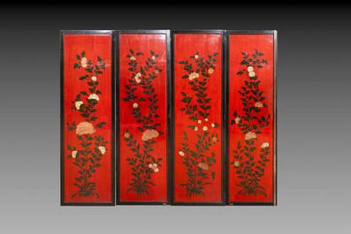A Chinese Coromandel lacquered four-panel folding screen with mountainous landscapes, 17/18th C.