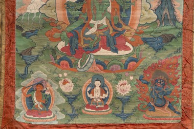 A Tibetan thangka depicting Green Tara, 19th C.