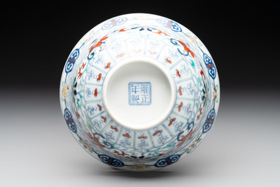 A Chinese doucai 'flower scroll' bowl, Yongzheng mark, 19/20th C.