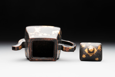 A Chinese gilt and black-lacquered Yixing teapot and cover, Qianlong mark and of the period