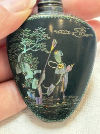 A Chinese lacquered and mother-of-pearl-inlaid 'Chang'e 嫦娥' snuff bottle, Qianlong mark and of the period